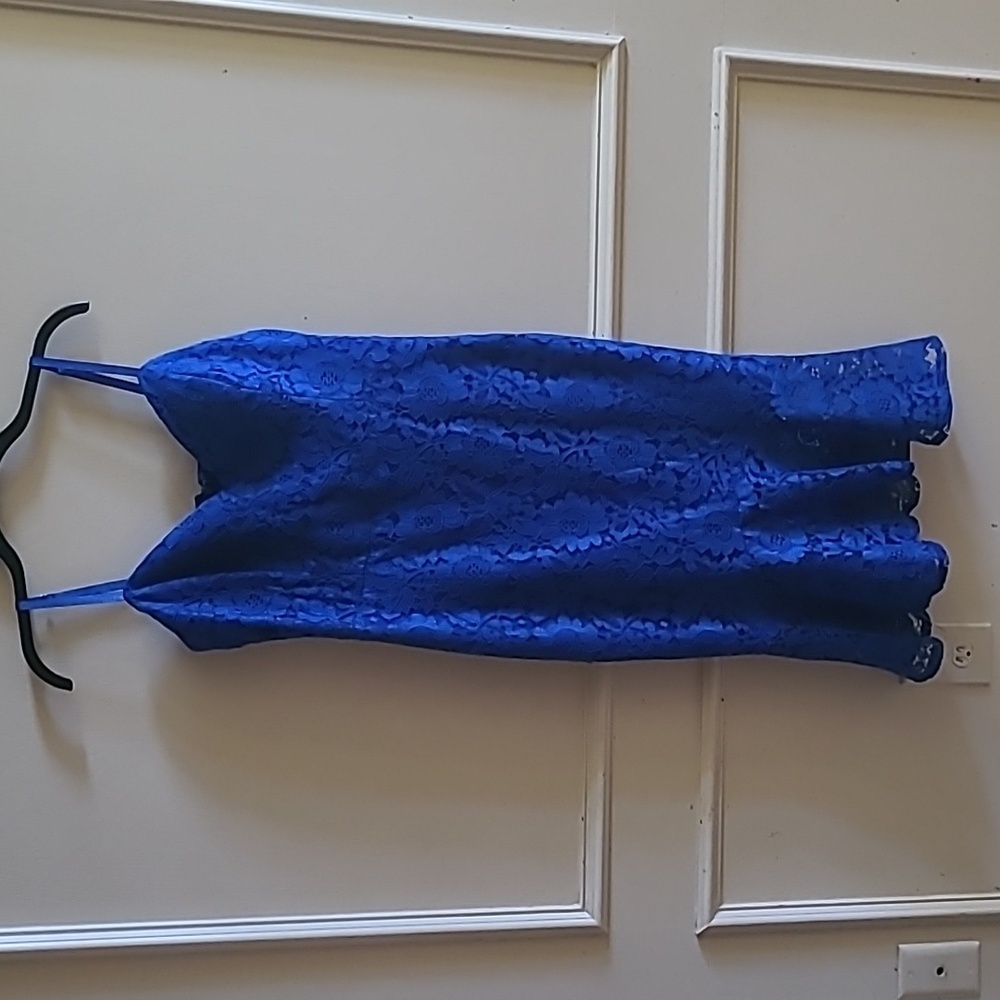 NEW Guess Floral Lace Trumpet Dress, Cobalt Blue, Sz 8 - Picture 2 of 8